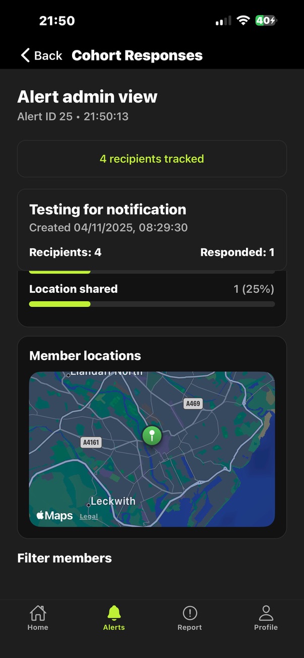 Is Everyone Safe cohort response map showing member locations